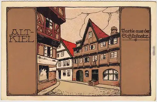 Kiel Partie an der Scholzstraße (Steindruck-Künstlerkarte) 1922