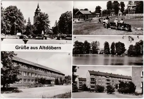 Altdöbern Niedrlausitz Markt, Oberschule, Freibad, Teich, Neubauten 1986