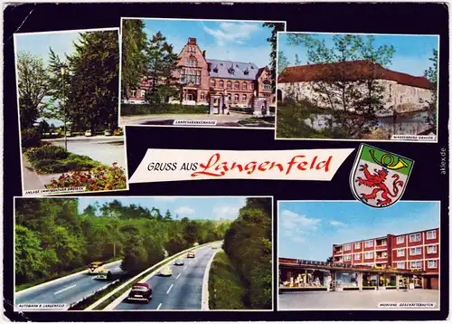 Langenfeld (Rheinland) Autobahn, Krankenhaus, Wasserburg, Geschäfte 1970