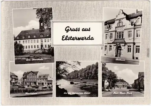 Elsterwerda Oberschule, Rathaus, Markt, schwarze Elster, Karl-Marx-Platz 1967