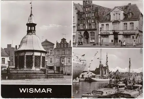 Wismar Alte Wasserkunst  Alter Schwede u. Reuterhaus, Hafen 1984