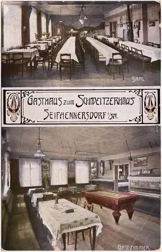 Seifhennersdorf Saal und Gastzimmer - Gasthaus Schweizerhof (Jugendstil) 1915