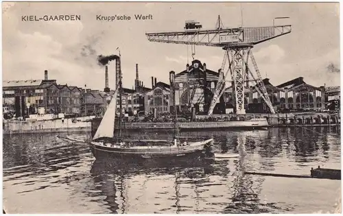 Gaarden Kiel Kruppsche Werft Schiff Kran Ansichtskarte 1917