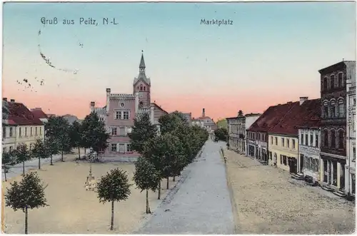 Peitz  Partie am Marktplatz - Geschäfte Niederlauistz b Cottbus 1920