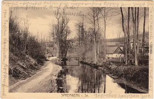 Neusalza-Spremberg Nowosólc Flußpartie - Brücke und Stadt 1924 