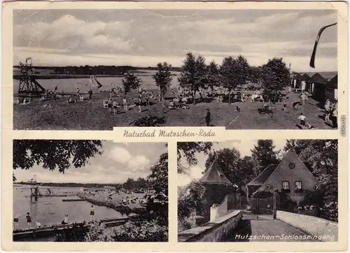 Mutzschen Naturbad, Schlosseingang 3 Bild n Grimma Leipzig Ansichtskarte 1945