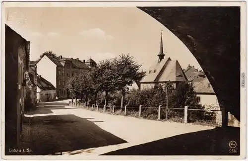 Löbau an der Hindenburgbrücke Straßenpartie Foto Ansichtskarte 1937