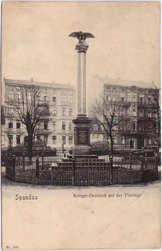 Ansichtskarte Spandau Berlin Krieger-Denkmal auf der Plantage 1906