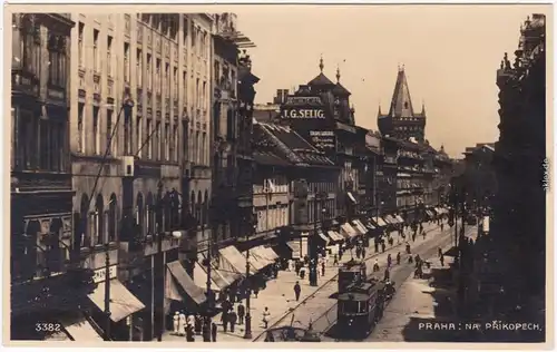 Prag Praha Na Prikopech Straßenbahn Foto Ansichtskarte Postcard 1928