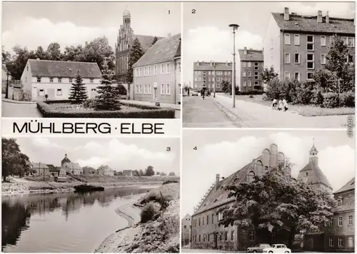 Mühlberg Elbe Miłota Thälmann-Platz, Boragker Straße, Hafen, Rathaus 1979