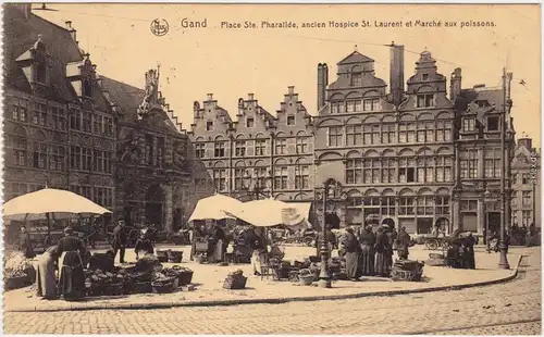 Gent Ghent (Gand) Place Ste. Pharailde, ancien Hospice St Laurent et Marché 1916