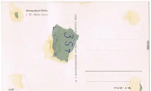 Hermsdorf (Thüringen) J.-W. Stalinstraße Ansichtskarte b Eisenberg 1955