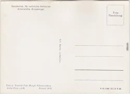 Antonshöhe-Breitenbrunn (Erzgebirge) Sanatorium für natürliche Heilweise 1968 