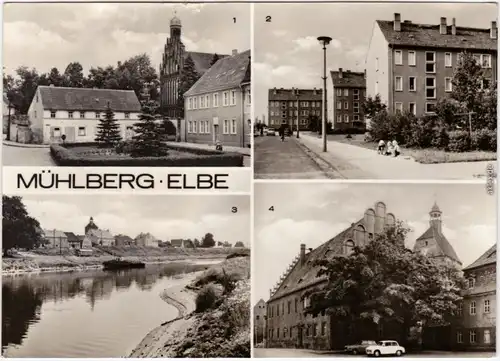 Mühlberg Elbe Miłota Thälmannplatz, Boragker Straße, Hafen, Rathaus 1974