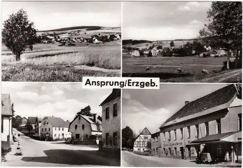 Ansprung Marienberg im Erzgebirge Gasthof, Straßenansicht, Schafe, Totale 1984