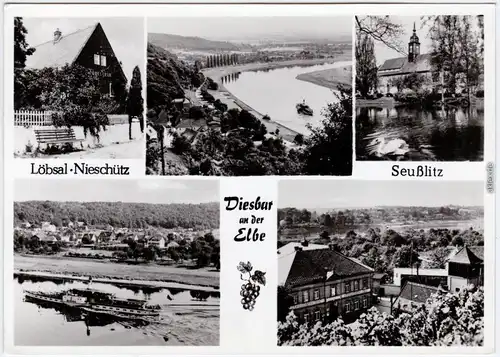 Diesbar (Elbe) Nünchritz (Elbe) Mehrbild: Restaurant, Straße und Panorama 1963