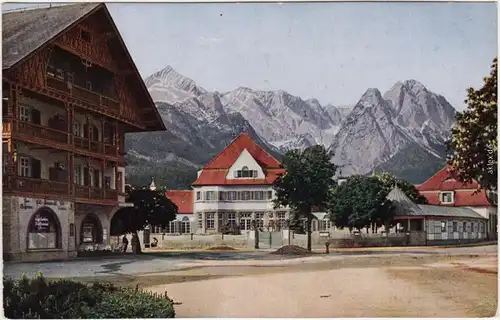 Garmisch Partenkirchen Marktplatz gegen Alp- und Zugspitze 1924