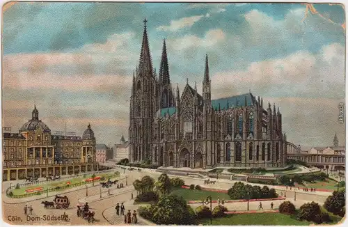 Köln Coellen /  Cöln Künstlerkarte - Dom Südseite, Hotel und Straßen 1914 