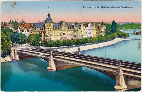 Ansichtskarte Konstanz Rheinbrücke und Seestraße 1929