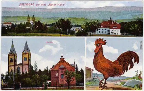 Ansichtskarte  Arenberg Koblenz 3 Bild: Panorama, Kirche, Hahn 1914