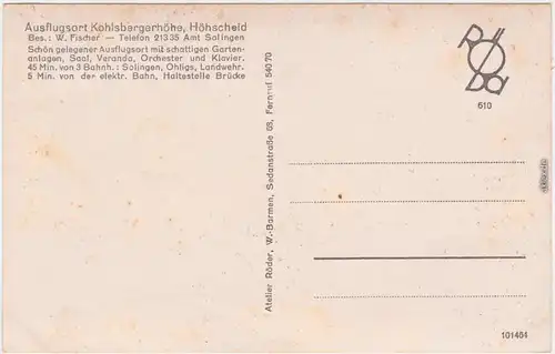 Ansichtskarte Höhscheid Solingen Restauration Karlsbergerhöh 1934