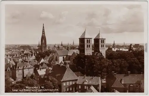 Foto Ansichtskarte Münster (Westfalen) Totale mit Dom und Lambertikirche 1930