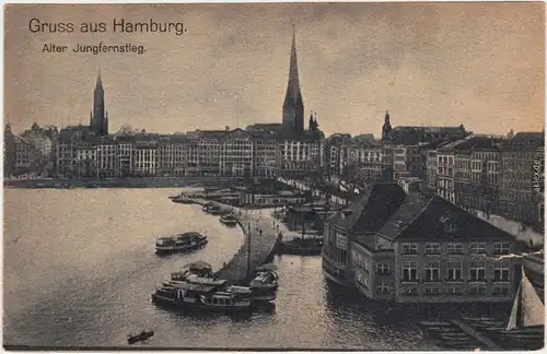 Ansichtskarte  St. Pauli Hamburg Partie am alten Jungfernstieg 1917