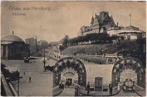 St. Pauli  Hamburg Fotomontage: Elbtunnel, Fährhaus St. Pauli 1917