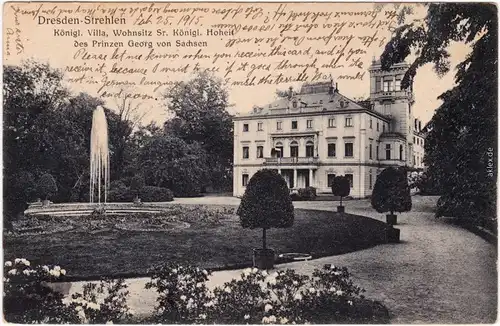 Ansichtskarte Strehlen Dresden Kgl. Villa mit Parkanlage 1912