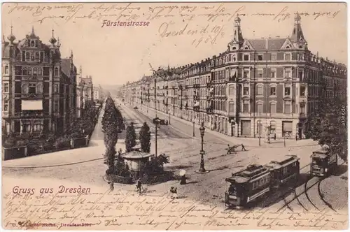 Johannstadt Striesen Dresden Fürstenstraße Kiosk und Straßenbahn 1903