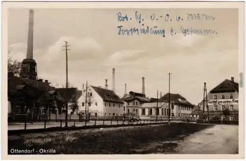 Ottendorf Okrilla Fabrik, Gasthof und Straße b Dresden Fotokarte  1931