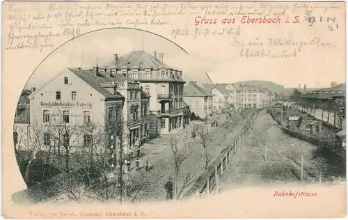 Ebersbach (Löbau Zittau) Oberlausitz  Partie in Bahnhofstraße Geschäfte 1904