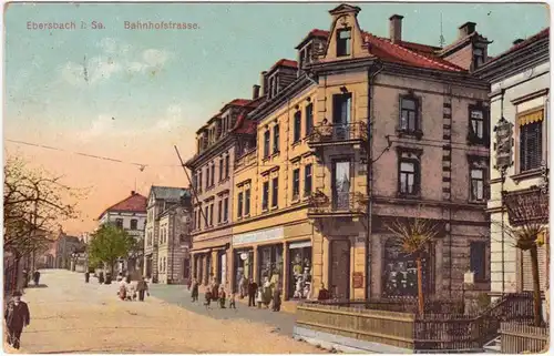 Ebersbach (Löbau Zittau) Oberlausitz Partie in der Bahnhofstraße 1914