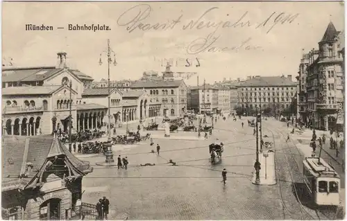 Münchberg Bahnhof, Bahnhofsvorplatz und Straßenbahn 1910 
