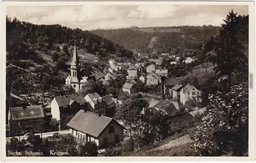 Foto Ansichtskarte Krippen Bad Schandau Partie in der Stadt, Fabrik 1932