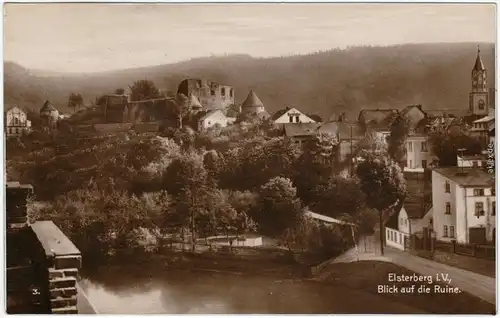 Foto Ansichtskarte Elsterberg (Vogtland) Straßenblick und Ruine 1928