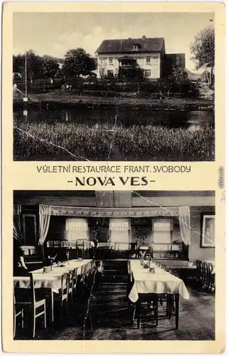 Nová Ves I (b. Kolin) 2 Bild Restaurant und Saal  Kolín Ansichtskarte 1944