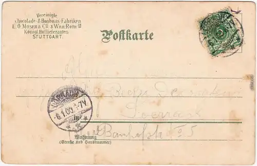 Werbekarte Chocolade F.O. Moser - Stuttgart Ansichtskarte  1899