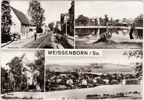 Weißenborn (Erzgebirge) Dorfstraße Sommerbad, Schloss, Panorama 1976 