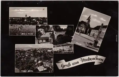 Mutzschen 4 Bild: Markt, Panorama, Böhlitz b Leipzig Foto Ansichtskarte 1965