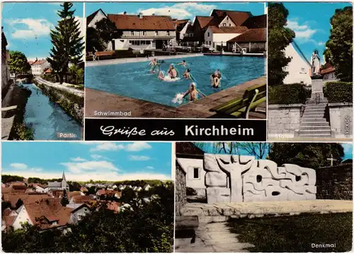 Ansichtskarte Kirchheim (Unterfranken) Schwimmbad, Denkmal, Partie 1975