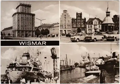 Wismar HOF  Platz des Friedens, Reuterhaus, Schiff Albatros, Hafen 1974