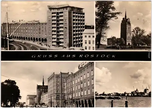 Foto Ansichtskarte  Rostock Gebäude Turm Hafen 1967