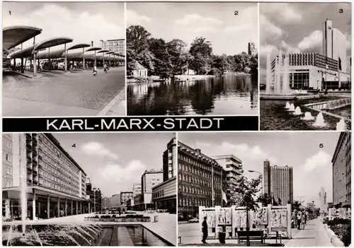 Chemnitz Karl-Marx-Stadt Omnibusbahnhof Stadthalle, Schloßteich, Rosenhof  1978
