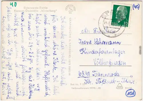 Elsterwerda Wikow Konsum-Gaststätte "Winterberg" (Elsterwerda-Biehla) 1967 