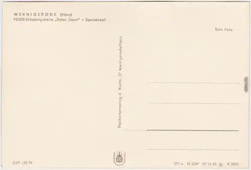 Fotokarte Wernigerode FDGB-Erholungsheim "Roter Stern" - Speisesaal 1969