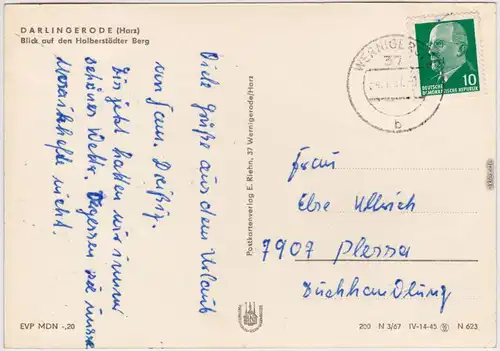 Darlingerode Ilsenburg (Harz) Blick auf den Halberstädter Berg 1967
