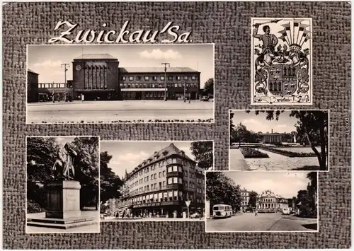 Zwickau Bahnhof, Denkmal, Wappen Foto Anichtskarte 1965