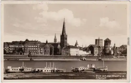 Düsseldorf Blick auf die Altstadt - Schiffe Foto Ansichtskarte 1934