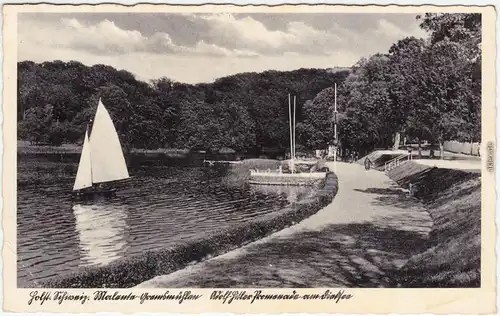 Ansichtskarte Gremsmühlen Malente Promenade am Dieksee, Segelboot 1941